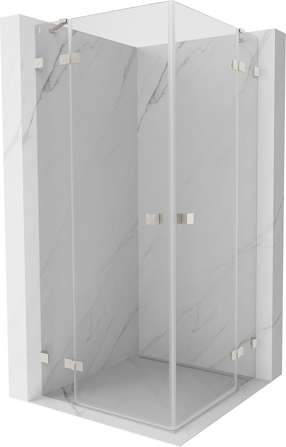 Mexen Lunar Duo 85 x 85 cm Hinged Shower Enclosure, Transparent, Brushed Nickel - 834-085L-085P-97-00